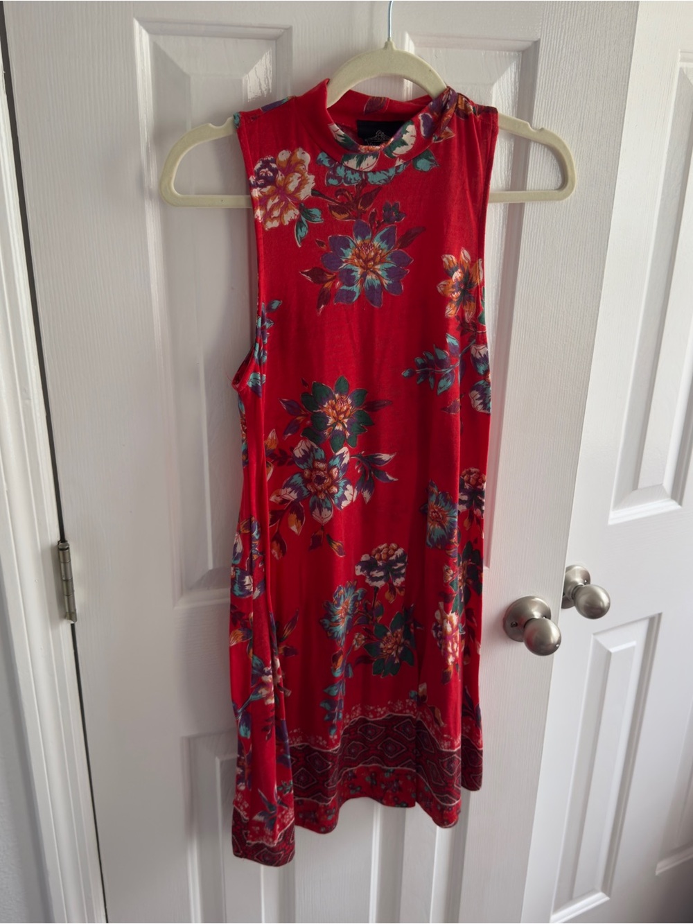 Angie Red Floral Mock Neck Sleeveless Top